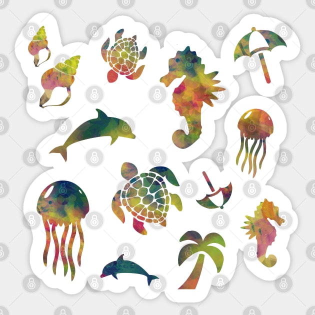 Summer sea life stickers pack colorful jellyfish dolphin sea turtle sea horse sea life pattern Sticker by BoogieCreates